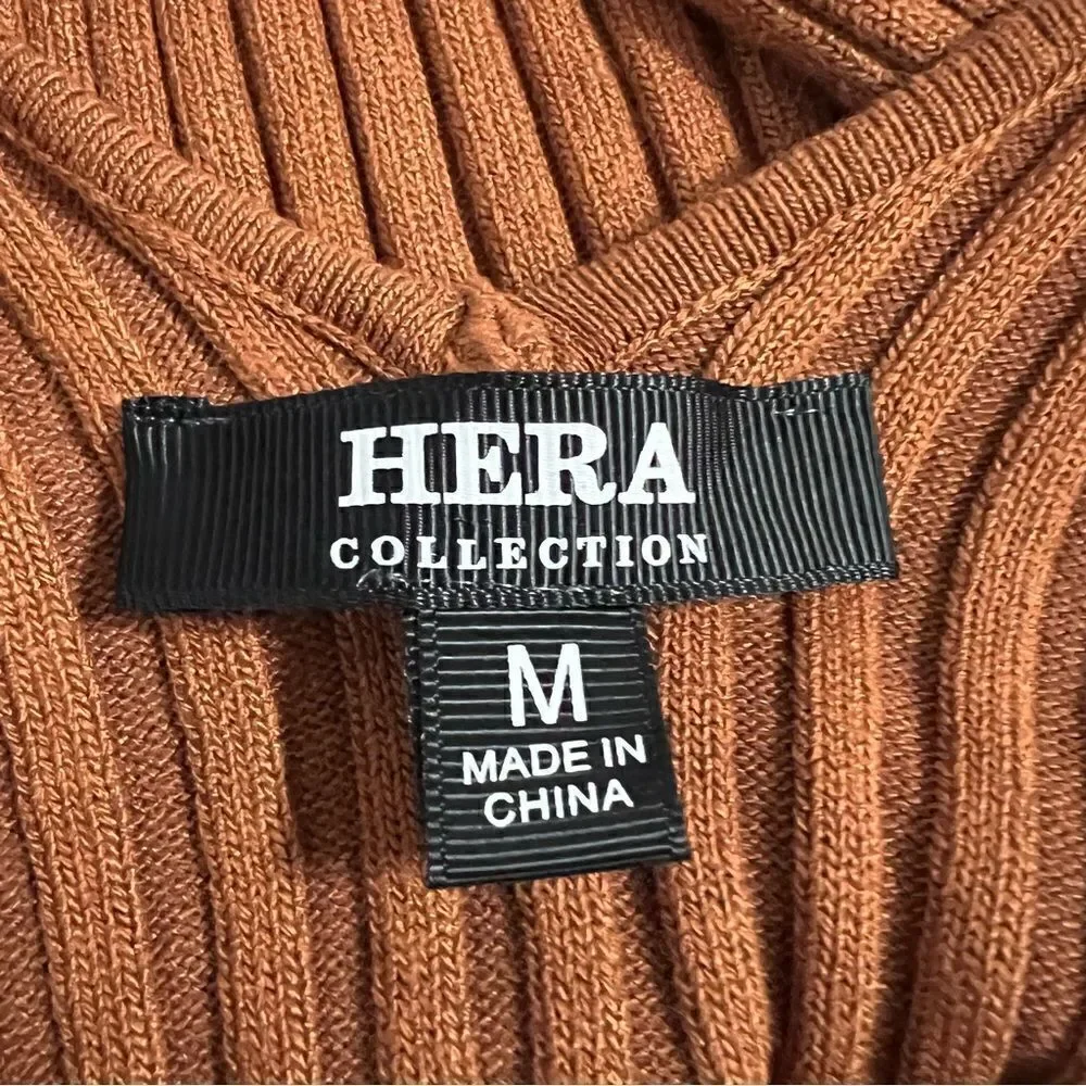 Hera Collection Off The Shoulder Ribbed Rust Midi Bodycon Dress - M - Picture 12 of 12
